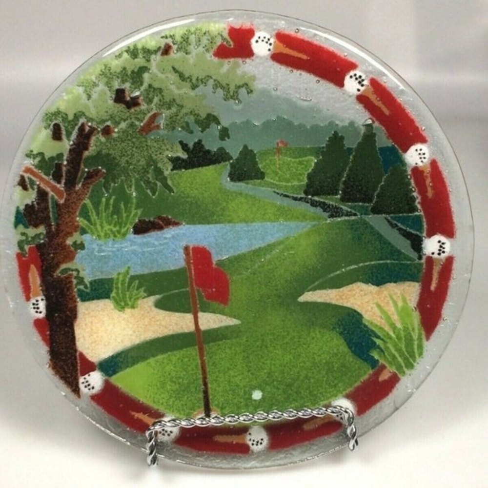 PEGGY KARR GLASS Golf Course plate golfer gift
